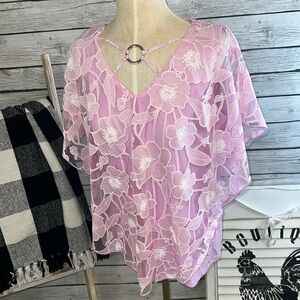 Light pink lilac, color blouse with scarf floral overlay